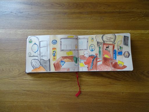 Aquarellzeichnung des Café Chaos in Darmstadt